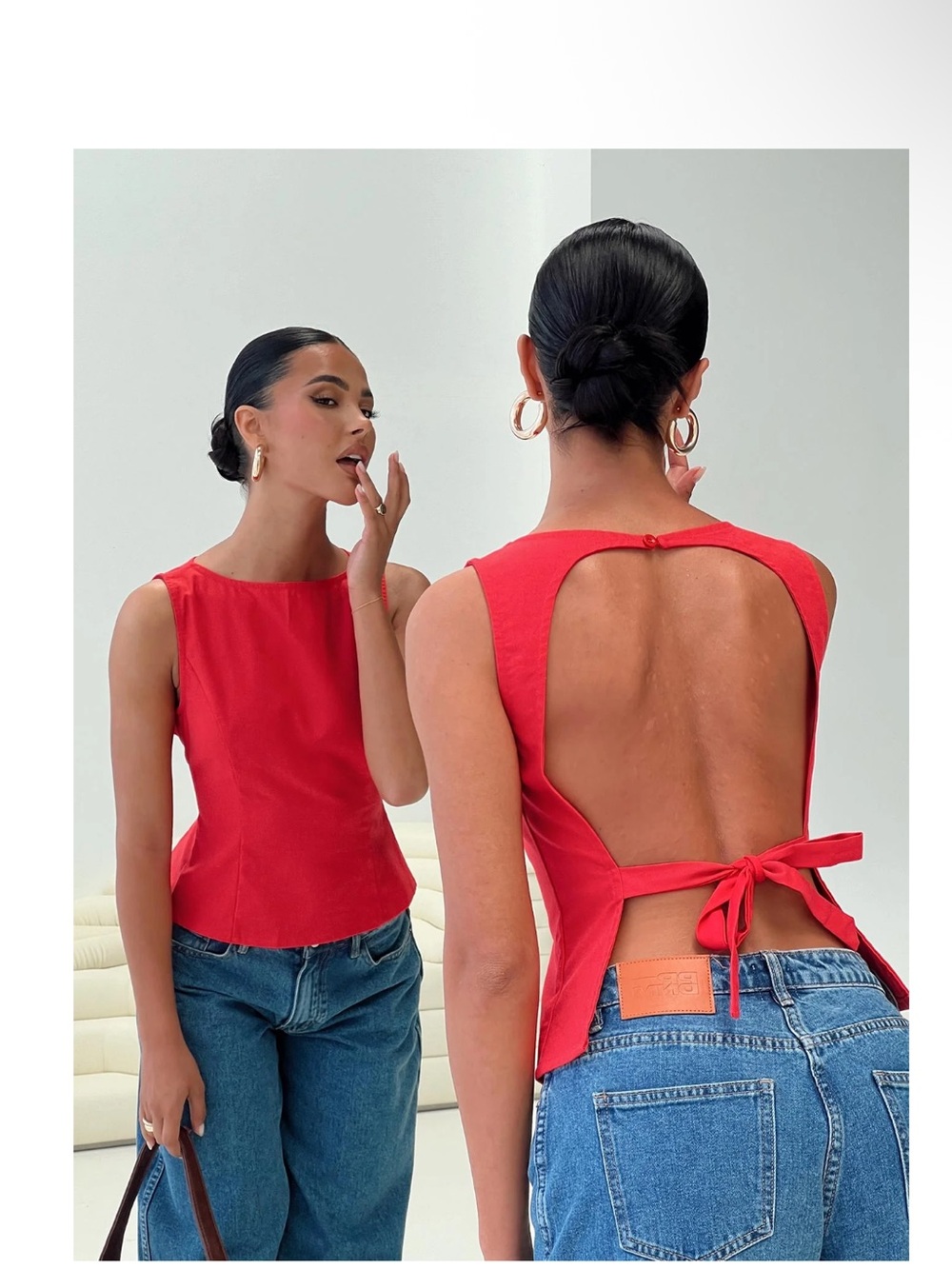 Princess Polly Red Sleeveless Tie-Back Top